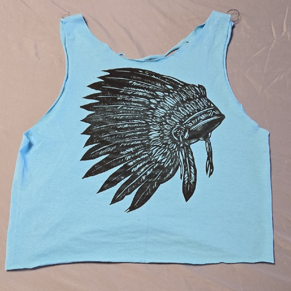 Blue Tank Top with Black Headdress